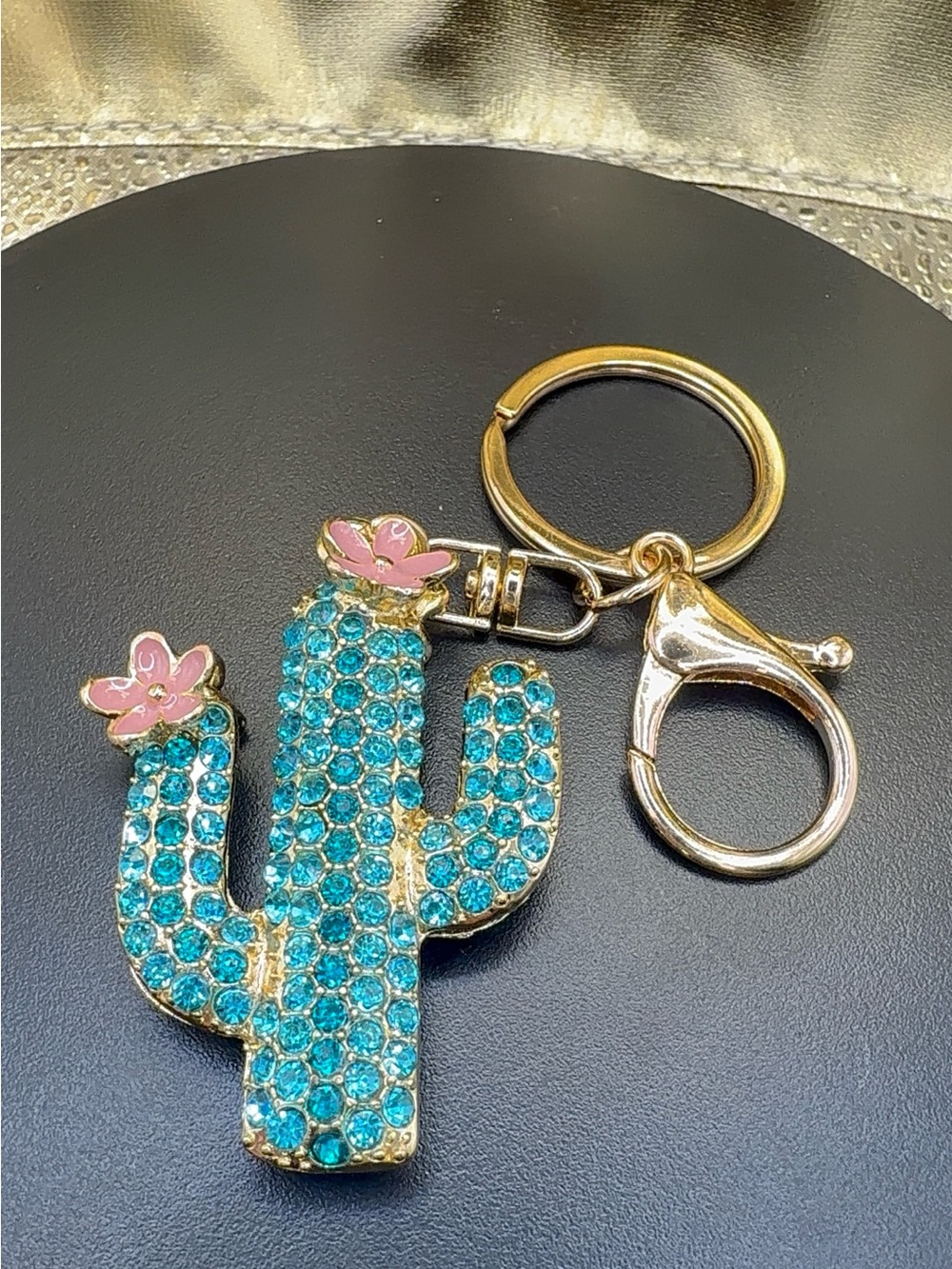 Crystal Cactus Keychain - Turquoise and Pink Accent